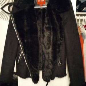 Guess Women's Black Faux Fur Teddy Jacket